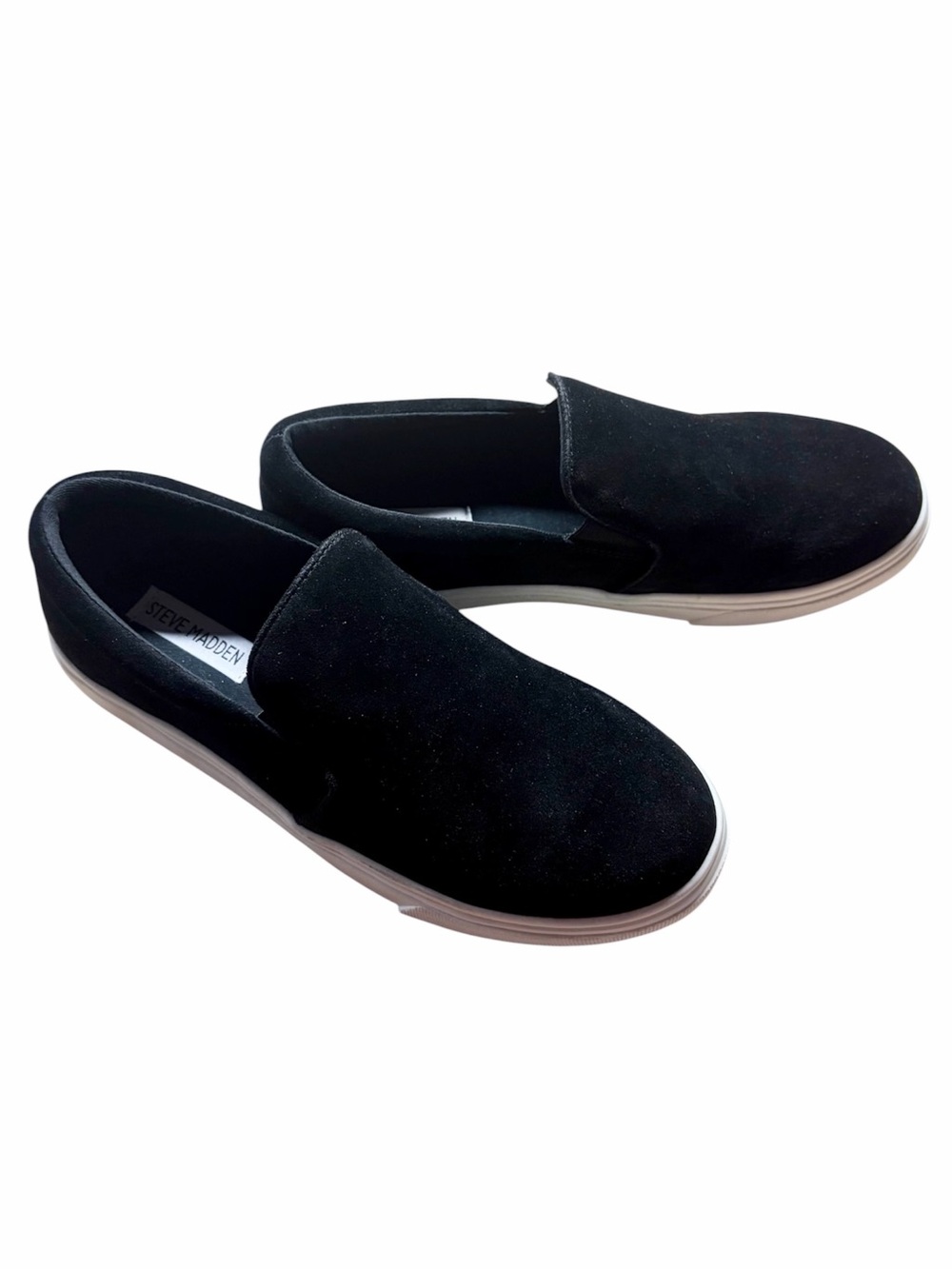Steve Madden Black Suede Slip-On Sneakers with White Sole Sz 9.5 FIT LIKE 9